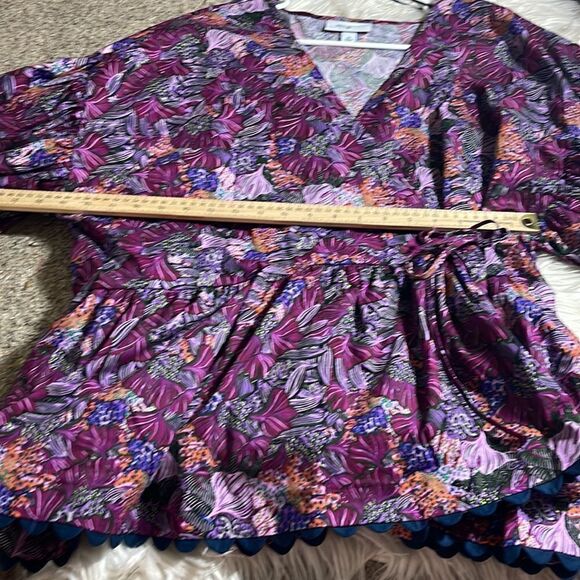 Kika Vargas X Target Top plus size 2X Coral Reef Scallop Edge Wrap Floral Blouse - Picture 7 of 9